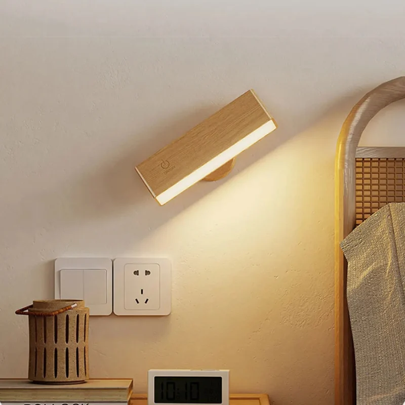 Draadloze Wandlamp met Touchbediening Hout Dimbaar Timer 3 Lichtmodi Oplaadbaar USB Sfeerlicht Leeslamp | Sansoti