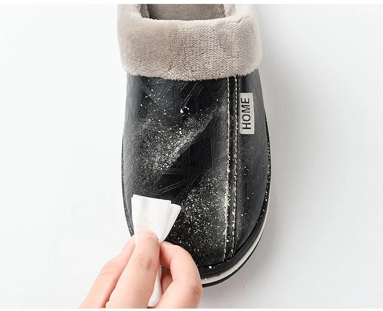 Warme Winterpantoffels Unisex Waterdicht PU Leer Antislip Memory Foam Binnenschoenen Heren Dames Comfort | Sansoti