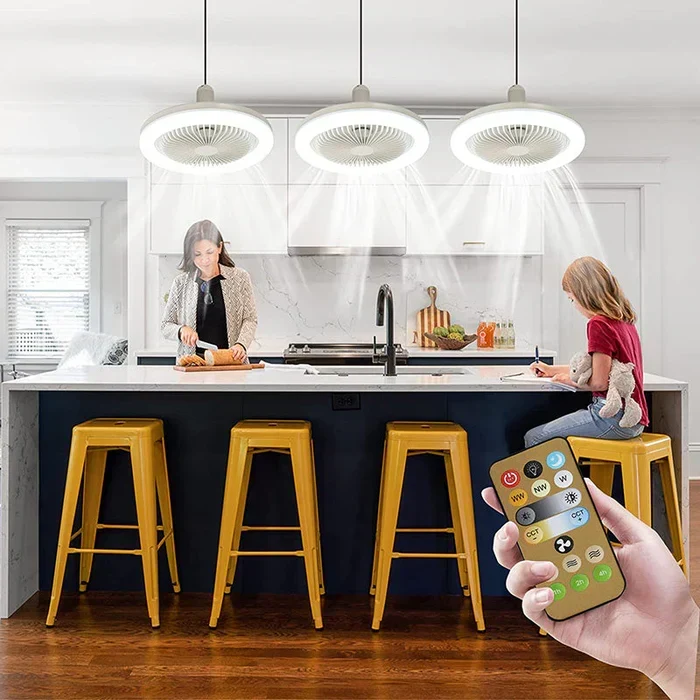 Plafondventilator met LED-verlichting E27 Afstandsbediening Verstelbare Snelheid Energiebesparend Stille Motor | Sansoti