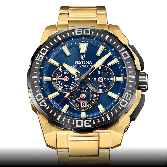 Festina Chrono Bike F20727/1 Herrenuhr Goldfarben/Blau • Chronograph • 20 ATM