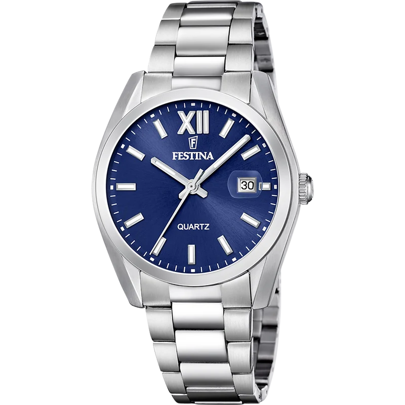 Festina F20707/7 Herrenuhr Quarz • Blaues Edelstahlarmband • 5 ATM Wasserdicht