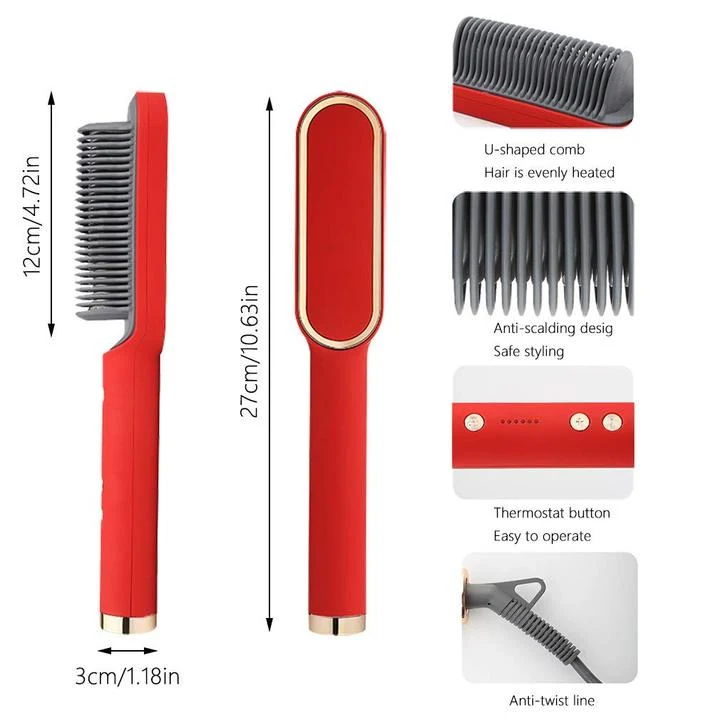 Verwarmde Stijlkam Keramisch met Ionische Coating 5 Temperatuurstanden Professionele Haar Stylingtool | Sansoti