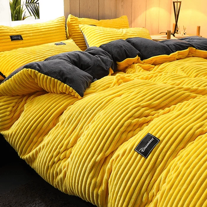 Fluwelen Dekbedovertrek Set Winter Koraalfleece Omkeerbaar Warm Beddengoed Queen King Size Slaapkamer | Sansoti