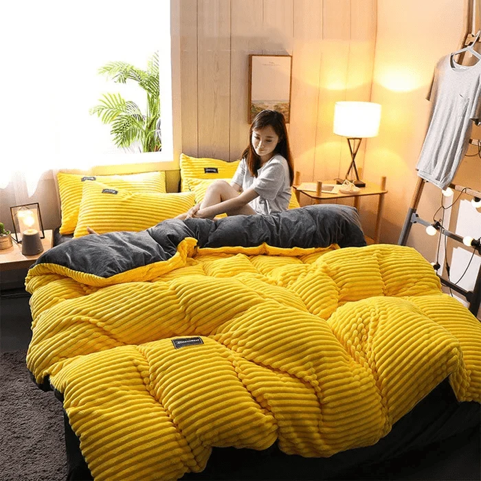 Fluwelen Dekbedovertrek Set Winter Koraalfleece Omkeerbaar Warm Beddengoed Queen King Size Slaapkamer | Sansoti