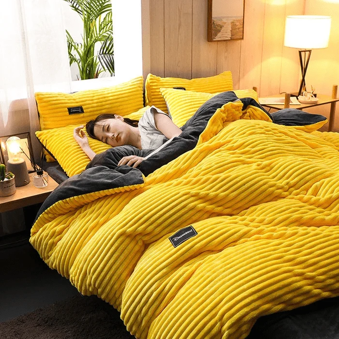 Fluwelen Dekbedovertrek Set Winter Koraalfleece Omkeerbaar Warm Beddengoed Queen King Size Slaapkamer | Sansoti