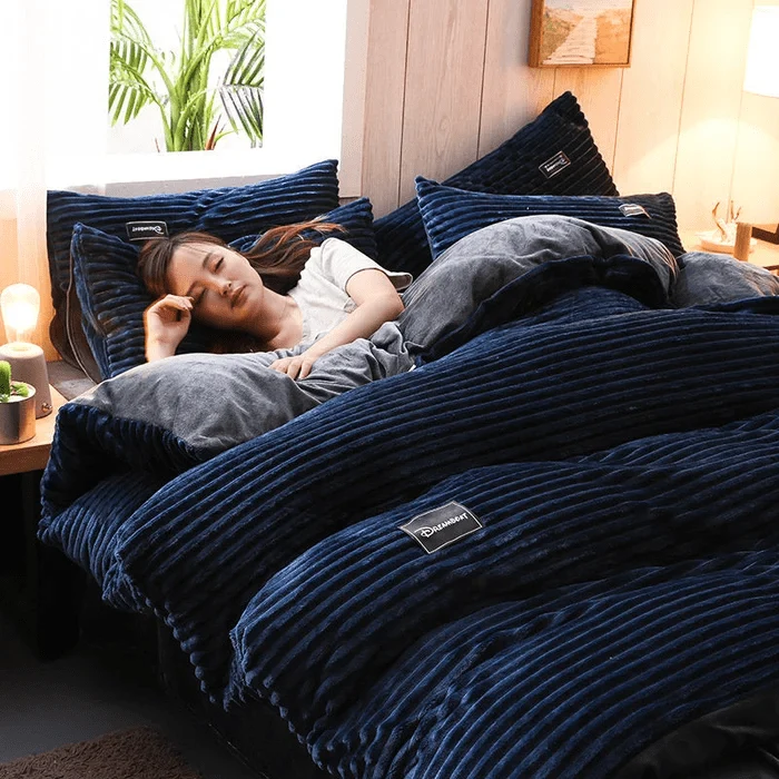 Fluwelen Dekbedovertrek Set Winter Koraalfleece Omkeerbaar Warm Beddengoed Queen King Size Slaapkamer | Sansoti