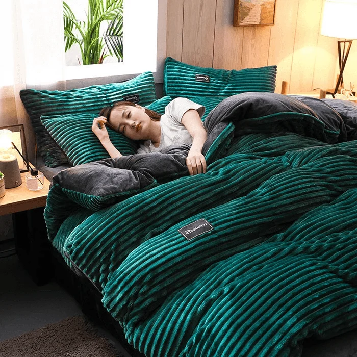 Fluwelen Dekbedovertrek Set Winter Koraalfleece Omkeerbaar Warm Beddengoed Queen King Size Slaapkamer | Sansoti
