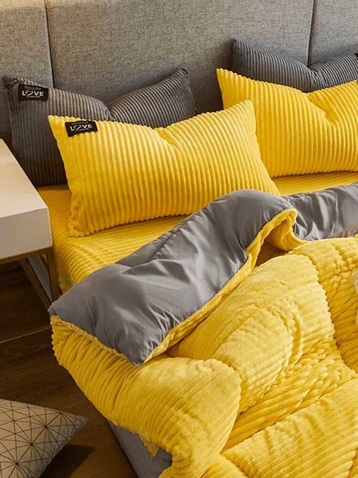 Fluwelen Dekbedovertrek Set Winter Koraalfleece Omkeerbaar Warm Beddengoed Queen King Size Slaapkamer | Sansoti