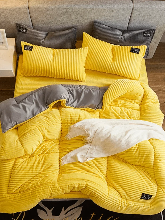 Fluwelen Dekbedovertrek Set Winter Koraalfleece Omkeerbaar Warm Beddengoed Queen King Size Slaapkamer | Sansoti