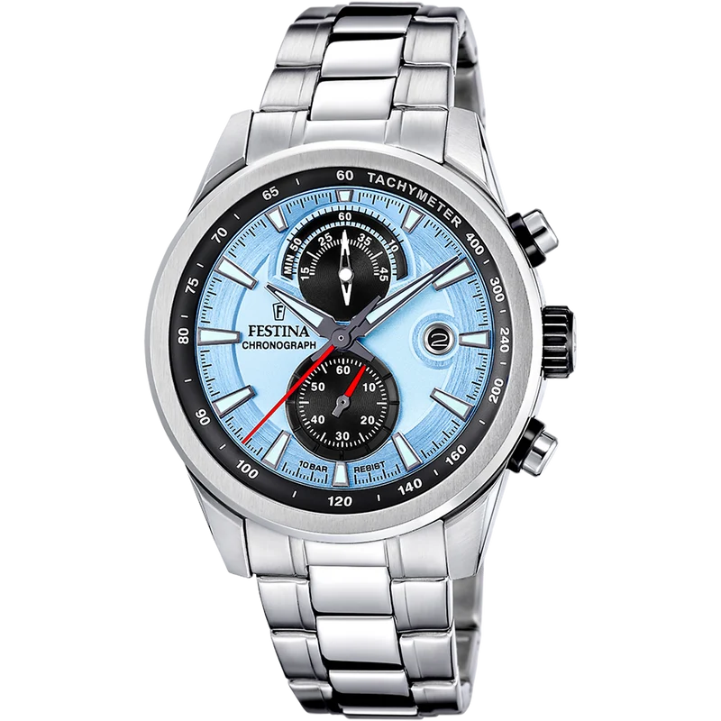 Festina Timeless Chronograph F20694/2 Herrenuhr Hellblau • Chronograph • Edelstahlgehäuse