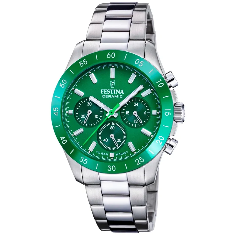 Festina Ceramic Chronograph F20693/5 Damenuhr Grün • Keramikgehäuse • Chronograph