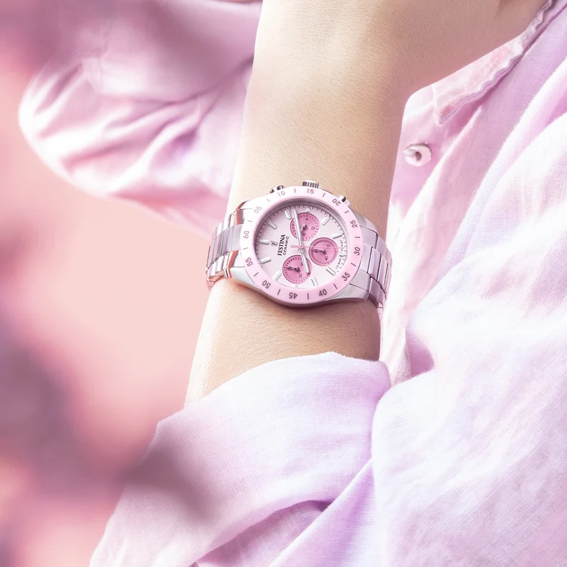 Festina Ceramic F20693/2 Unisex Chronograph Rosa • Keramikgehäuse • 10 ATM