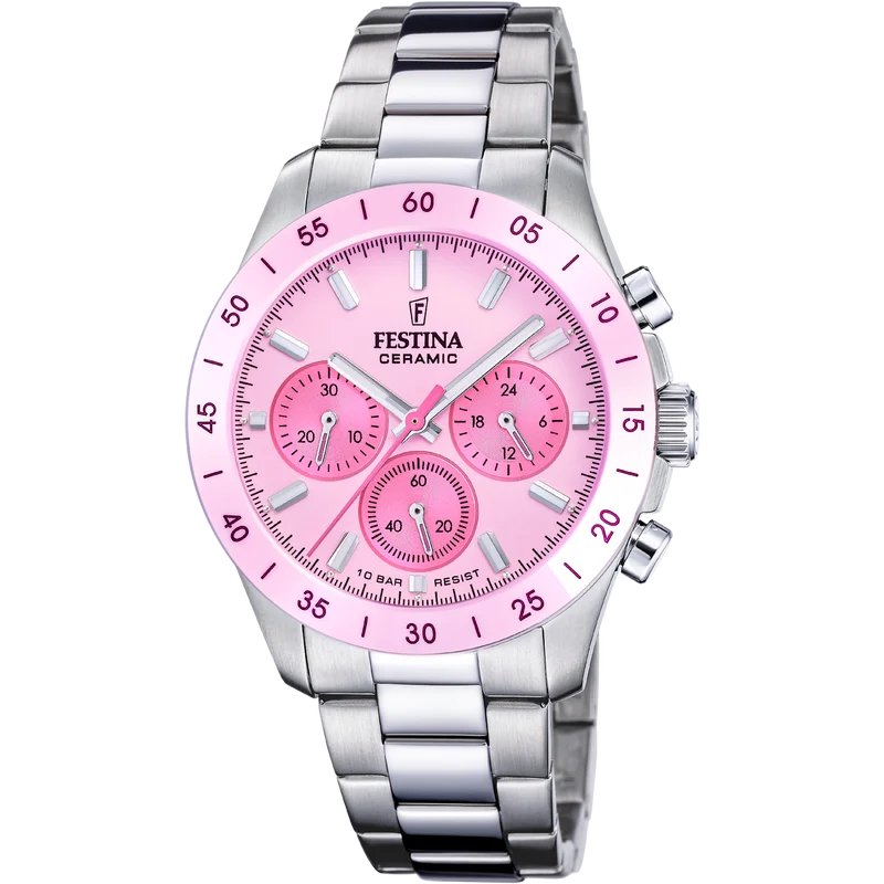 Festina Ceramic F20693/2 Unisex Chronograph Rosa • Keramikgehäuse • 10 ATM