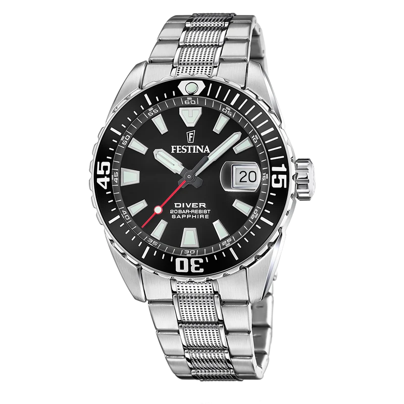 Festina The Originals F20669/3 Herrenuhr Taucheruhr Silber • Saphirglas • 20 ATM