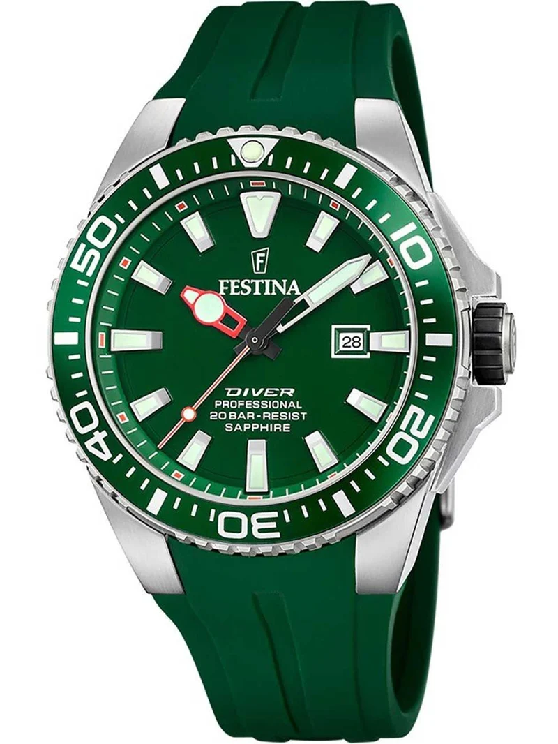 Festina Professional Diver F20664/2 Herrenuhr Grün • Quarzwerk 20 ATM • Day-Date