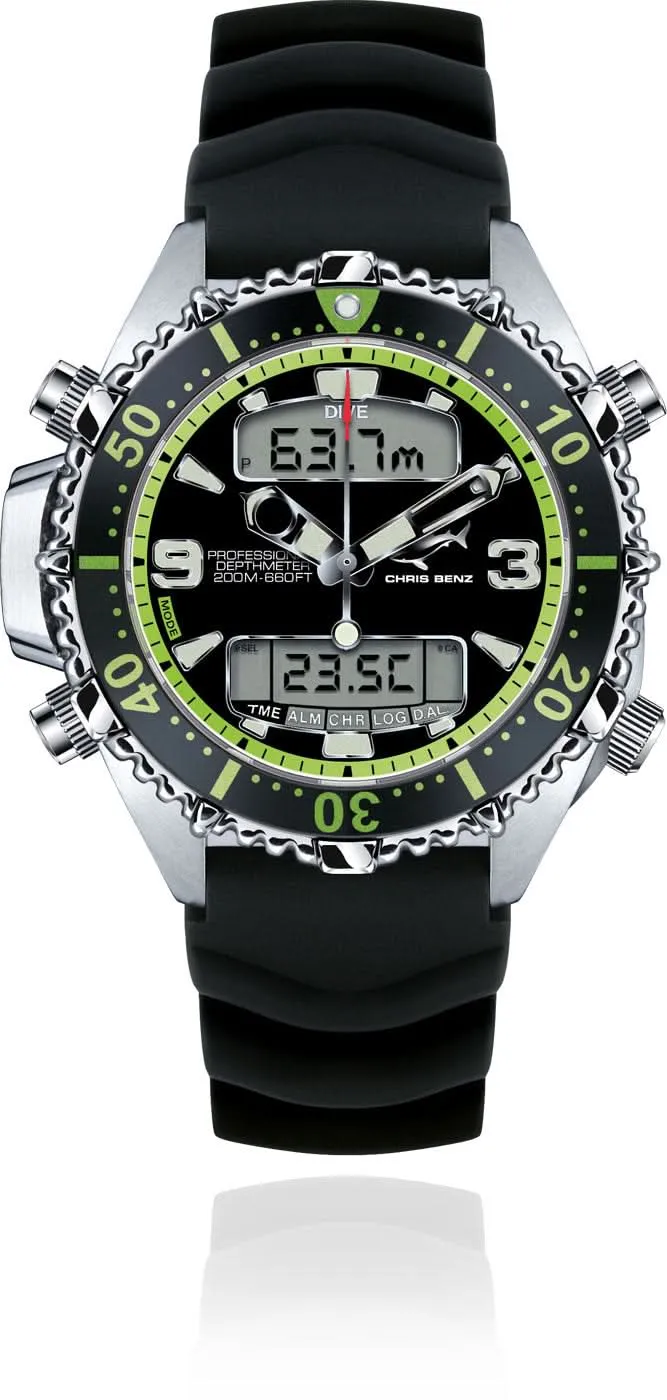Chris Benz Depthmeter Digital 200M CB-D200X-G-KBS Herrenuhr • 200m Wasserdicht • Saphirglas