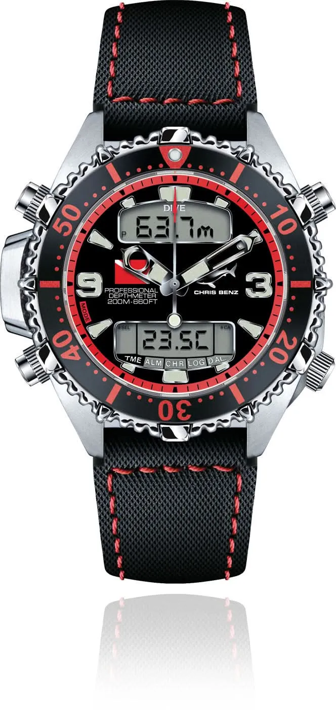 Chris Benz Depthmeter Digital 200M CB-D200X-R-SBR Herrenuhr • Digitaler Tiefenmesser • Saphirglas