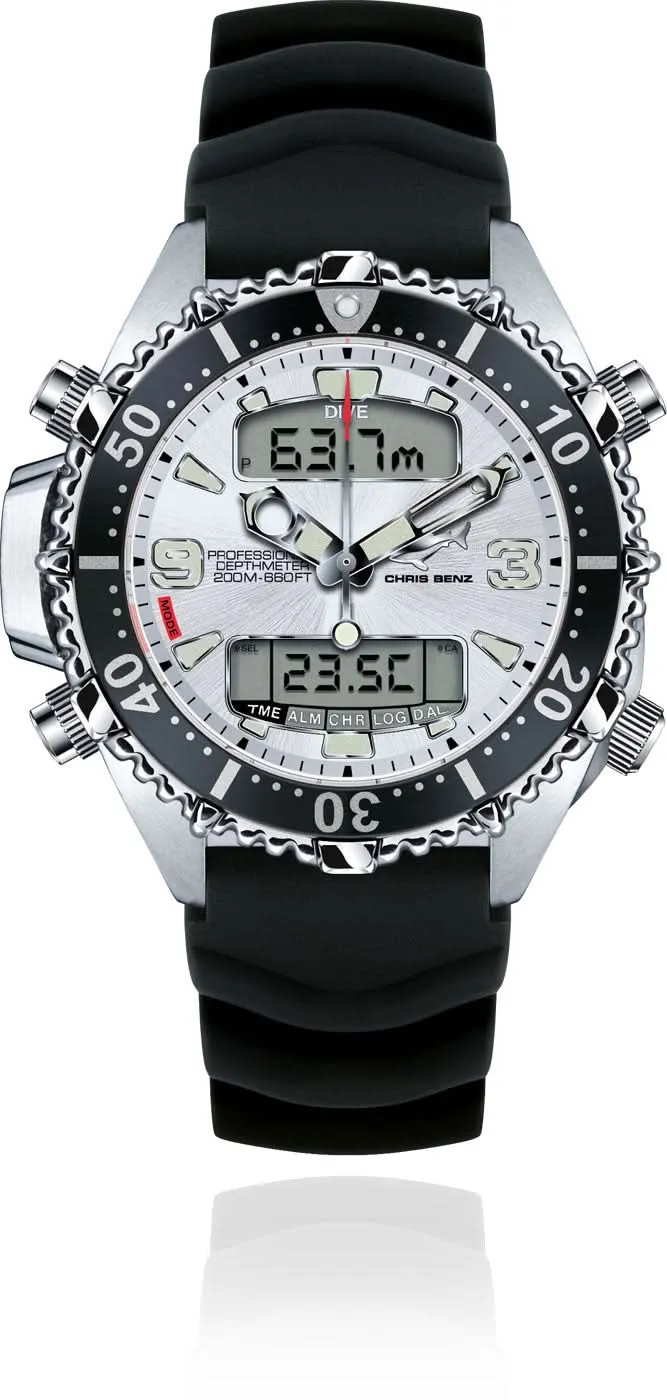 Chris Benz Depthmeter Digital 200M CB-D200X-SI-KBS Herrenuhr • 200m Wasserdicht • Saphirglas