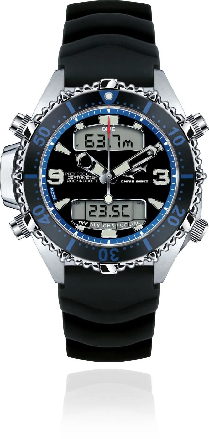 Chris Benz Depthmeter Digital 200M CB-D200X-B-KBS Herrenuhr • 200m Wasserdicht • Saphirglas
