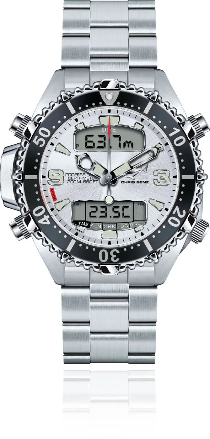 Chris Benz Depthmeter Digital 200M CB-D200X-SI-MB Herrenuhr • 200m Wasserdicht • Tiefenmesser