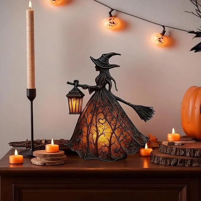 Halloween Decoratieve Lantaarn 30cm Gotisch LED Lamp Zwart Oranje Heksenlamp voor Feest Veranda Tafel Decoratie Mystieke Sfeer | Sansoti