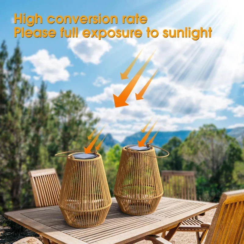 Handgevlochten Zonne-energie Tuinlantaarn met LED-verlichting Weerbestendig voor Terras en Tuin | Sansoti
