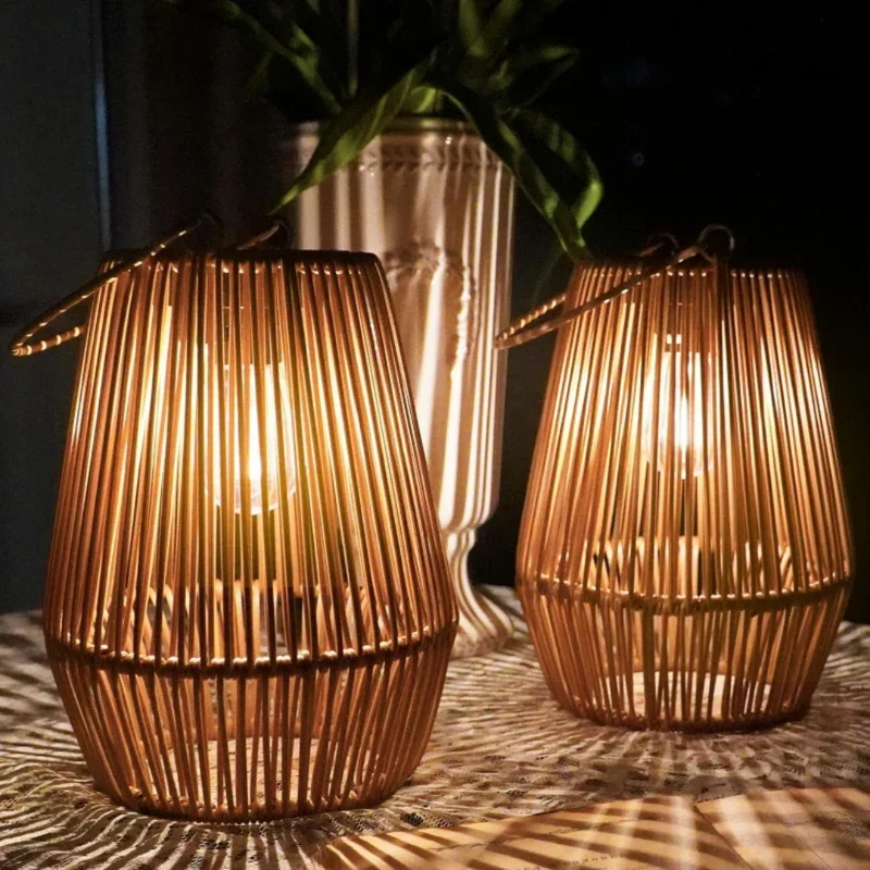 Handgevlochten Zonne-energie Tuinlantaarn met LED-verlichting Weerbestendig voor Terras en Tuin | Sansoti