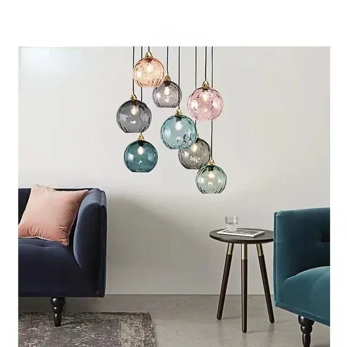 Glazen Bol Hanglamp met Gekleurde Glaskap voor Eetkamer Woonkamer | Sansoti