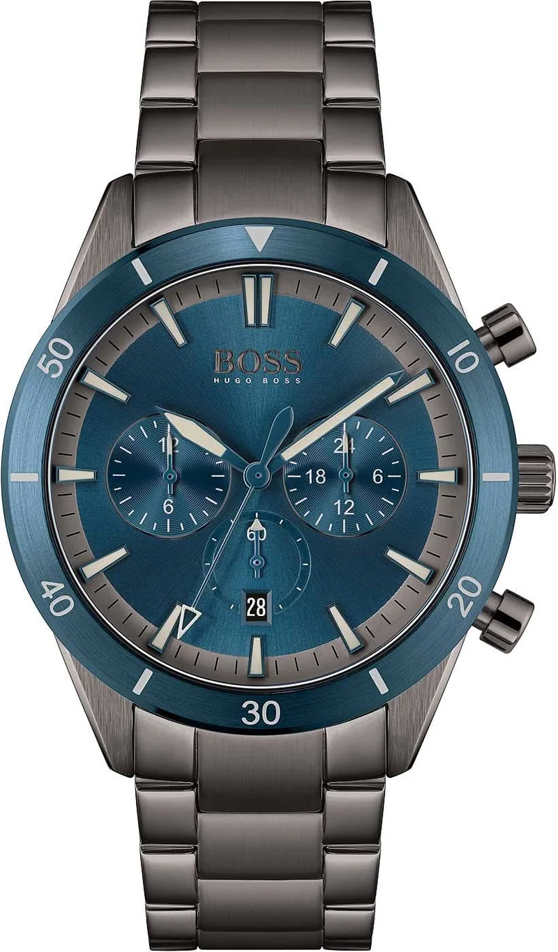 BOSS Santiago 1513863 Herrenuhr • Blaues Zifferblatt • Anthrazit Edelstahl
