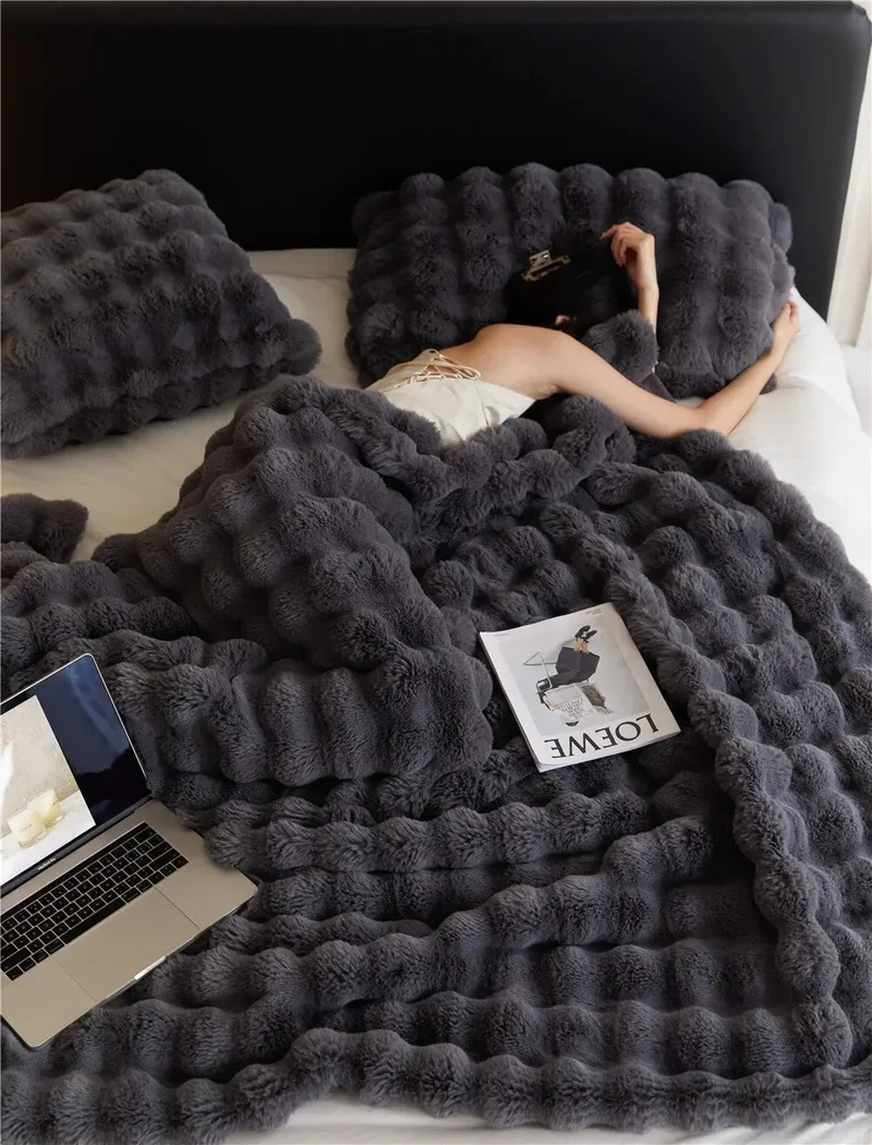 Luxe Dubbelzijdige Plaid Zacht Pluche Warm Fleece Beige Grijs Blauw Bank Bed | Sansoti
