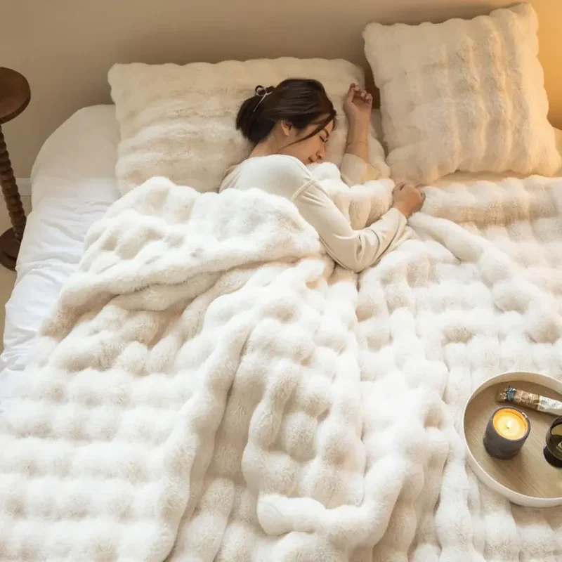 Luxe Dubbelzijdige Plaid Zacht Pluche Warm Fleece Beige Grijs Blauw Bank Bed | Sansoti