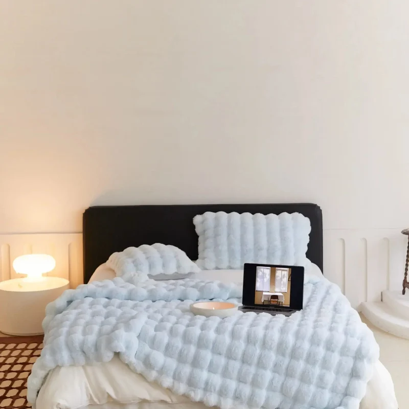 Luxe Dubbelzijdige Plaid Zacht Pluche Warm Fleece Beige Grijs Blauw Bank Bed | Sansoti