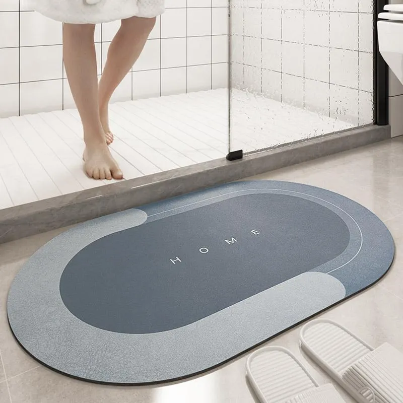 Sneldrogende Badmat met Hoge Absorptiekracht Grijs Beige Blauw Groen Ovaal Rechthoekig Microvezelbadmat voor Douche en Bad Badkamertextiel | Sansoti
