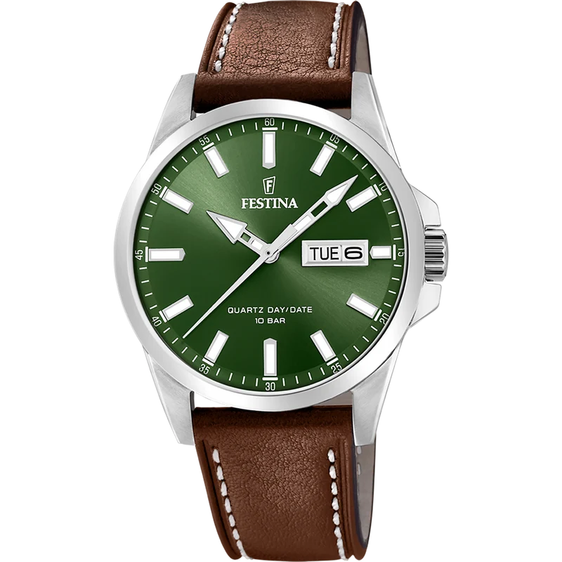 Festina Classics F20358/5 Herrenuhr Grün • Mineral­glas • Japanisches Quarzwerk