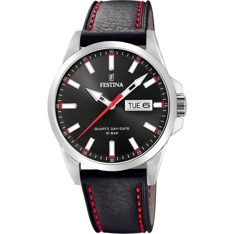Festina Classics F20358/4 Herrenuhr • Schwarzes Lederarmband • Mineralglas