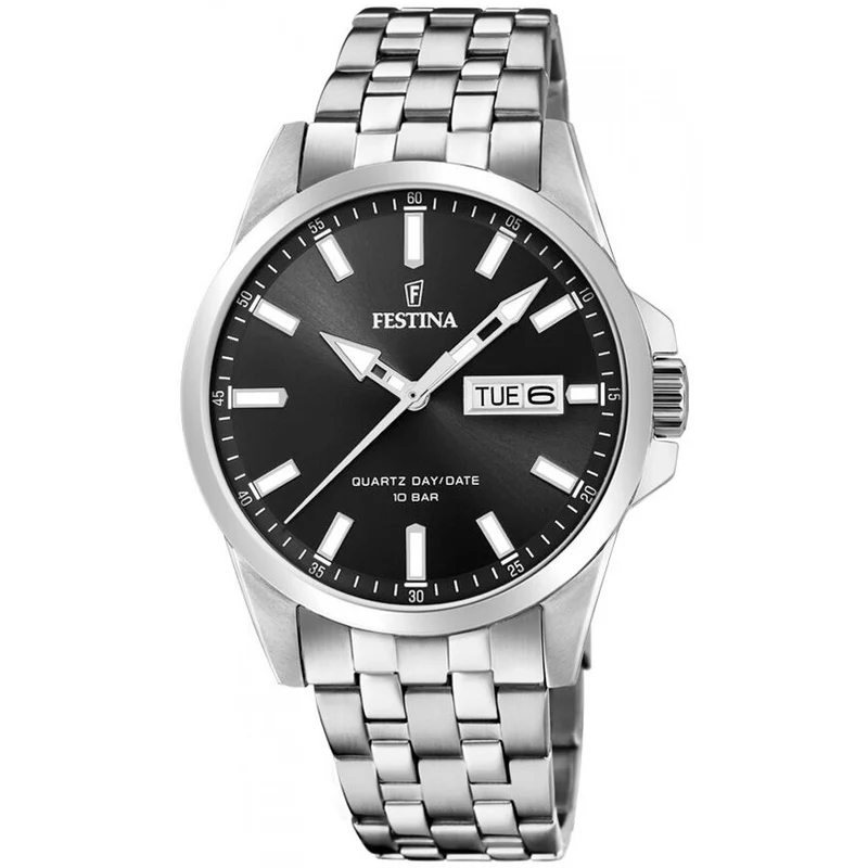 Festina Klassik F20357/4 Herrenuhr Schwarz • Mineralglas • Edelstahlarmband