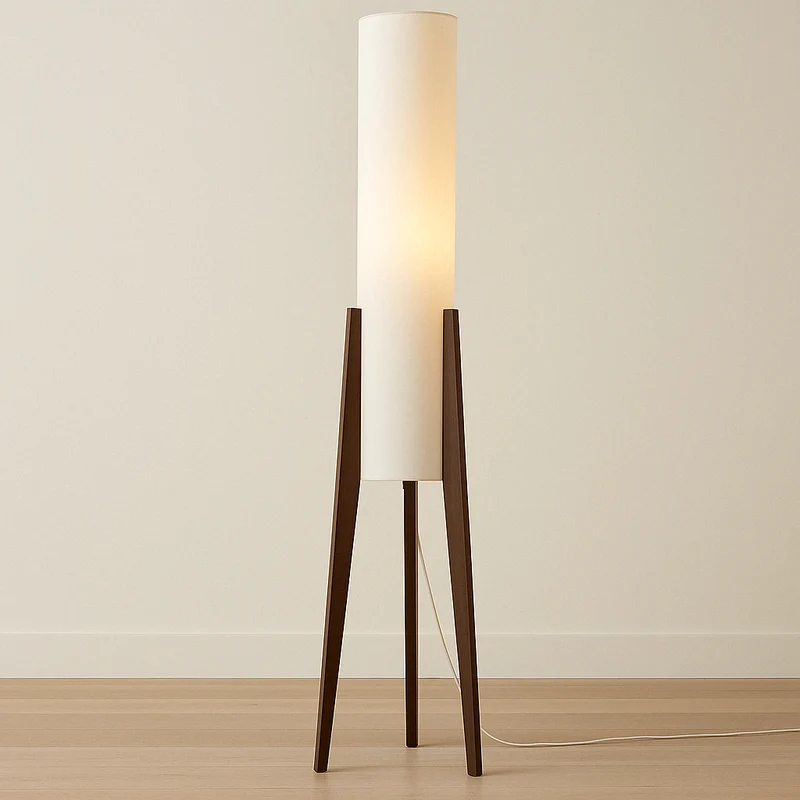 Staande Vloerlamp Massief Walnotenhout LED Warm Wit Licht Stoffen Kap Scandinavisch Woonkamer Leeshoek | Sansoti