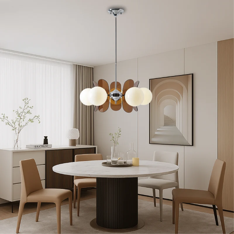 Geometrische Kroonluchter met Matglazen Bollen Verstelbaar Hanglamp 5 of 8 Lampen Warm Wit Woonkamer | Sansoti