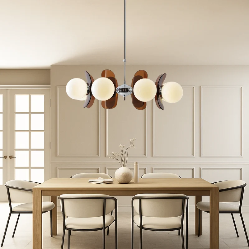Geometrische Kroonluchter met Matglazen Bollen Verstelbaar Hanglamp 5 of 8 Lampen Warm Wit Woonkamer | Sansoti
