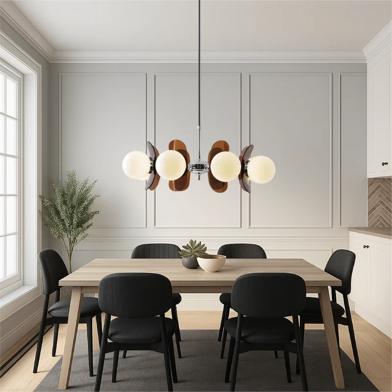 Geometrische Kroonluchter met Matglazen Bollen Verstelbaar Hanglamp 5 of 8 Lampen Warm Wit Woonkamer | Sansoti
