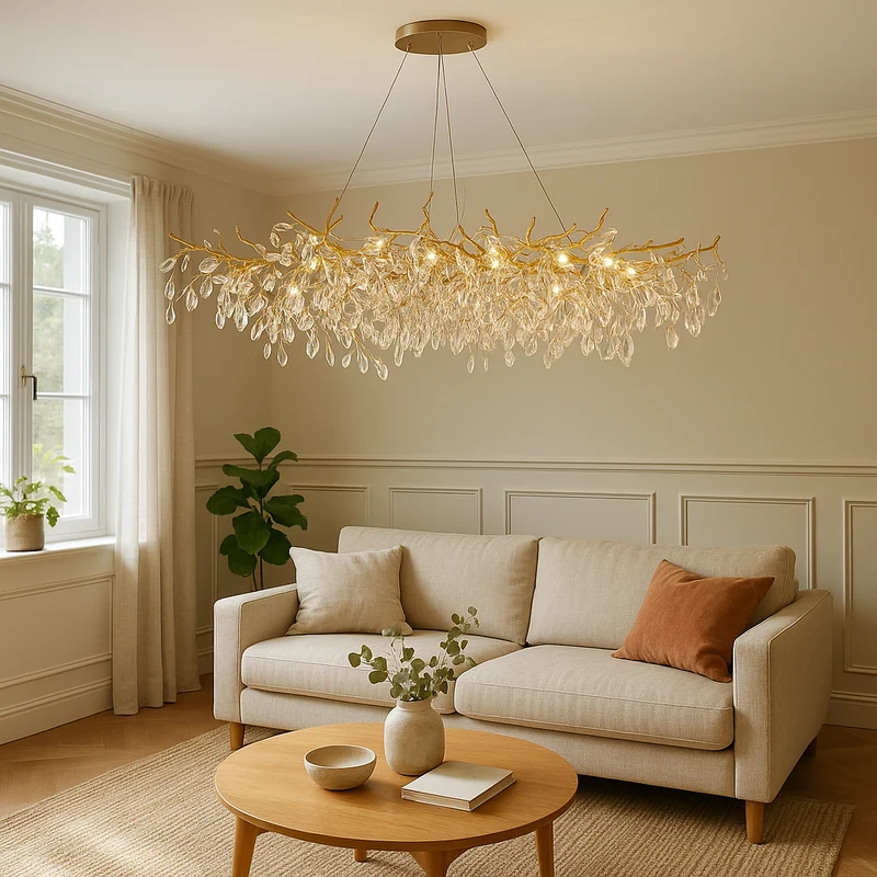 Kristallen Plafondlamp Klassiek Frans Design E14 LED 100cm Eetkamer Woonkamer Verstelbaar Aluminium Hanglamp | Sansoti