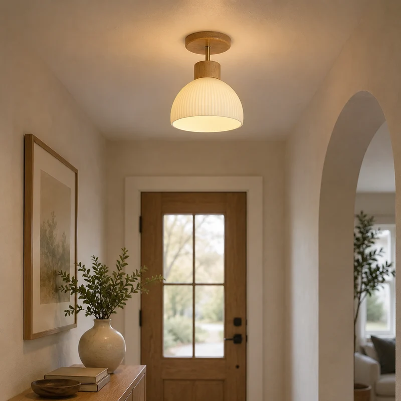 Houten Plafondlamp Klokvorm Ø18cm Warmwit LED 3000K Scandinavisch Design Woonkamer Eetkamer Slaapkamer | Sansoti