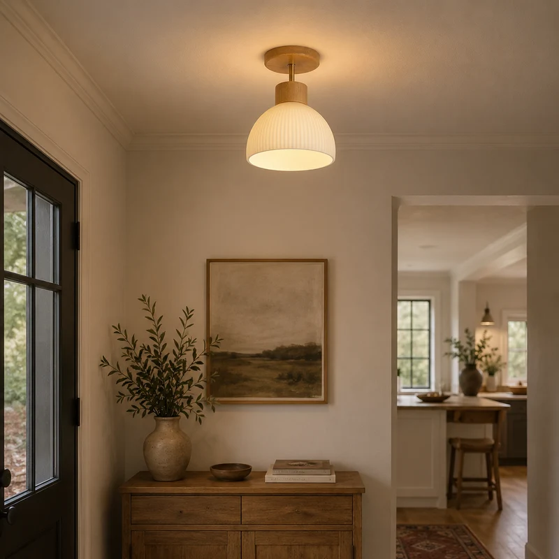 Houten Plafondlamp Klokvorm Ø18cm Warmwit LED 3000K Scandinavisch Design Woonkamer Eetkamer Slaapkamer | Sansoti