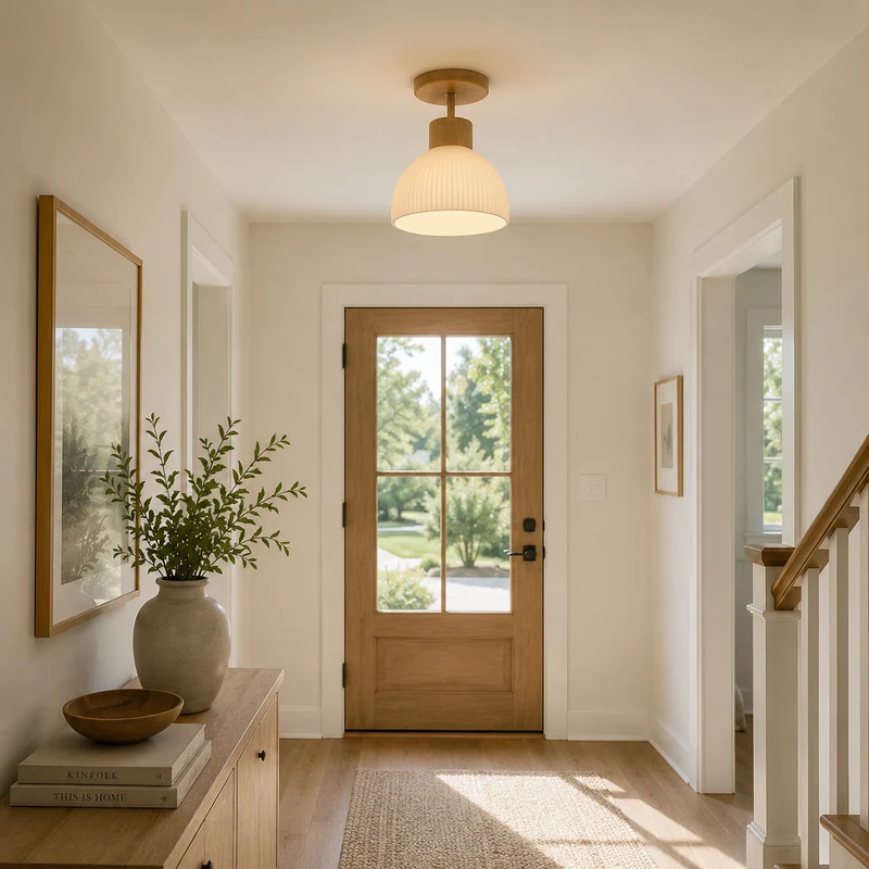 Houten Plafondlamp Klokvorm Ø18cm Warmwit LED 3000K Scandinavisch Design Woonkamer Eetkamer Slaapkamer | Sansoti
