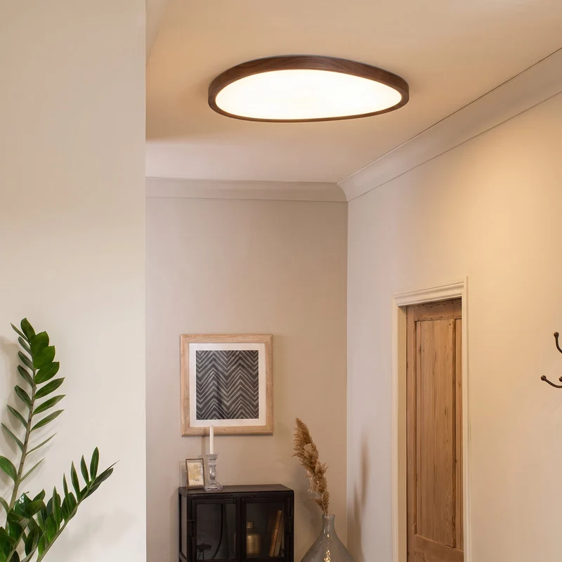 LED Plafondlamp Hout Donker Ultra Plat Design Warm Wit Licht Woonkamer Hal Slaapkamer Scandinavisch Modern | Sansoti