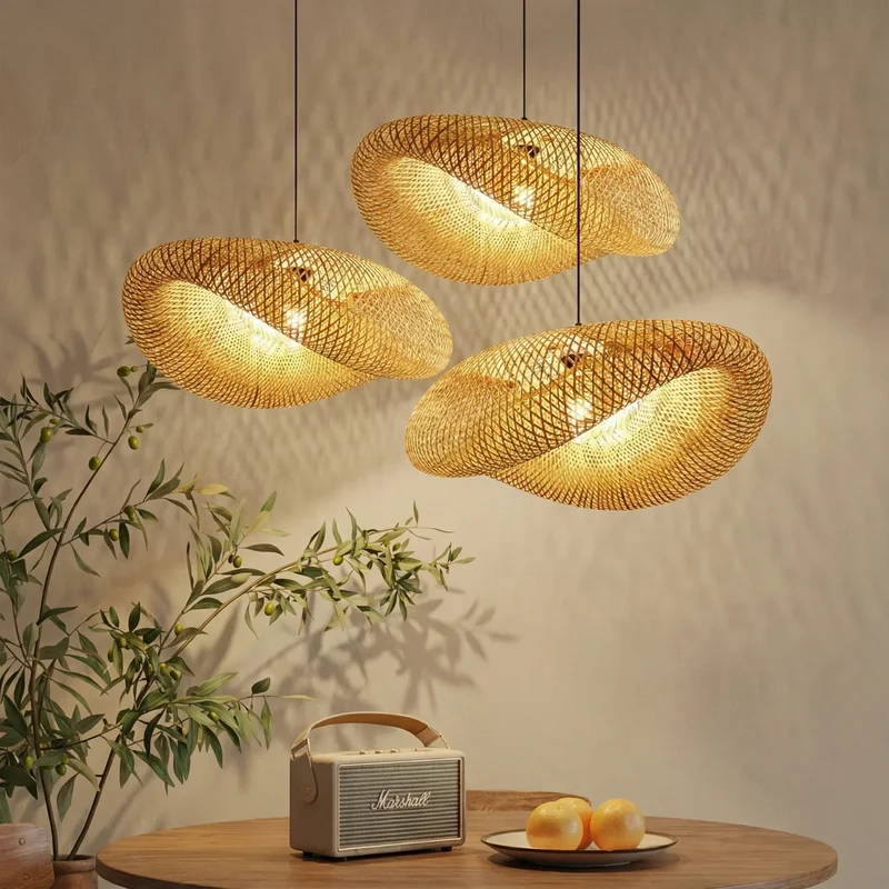 Hanglamp Bamboe Gevlochten E27 Scandinavisch Design Eetkamer Keuken Woonkamer Natuurlijk Vintage Bohemian | Sansoti