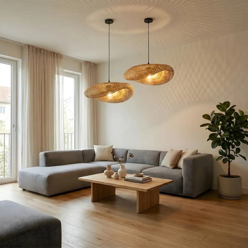 Hanglamp Bamboe Gevlochten E27 Scandinavisch Design Eetkamer Keuken Woonkamer Natuurlijk Vintage Bohemian | Sansoti