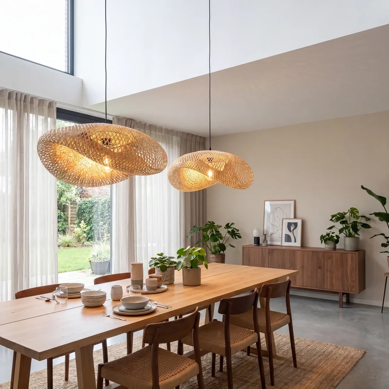 Hanglamp Bamboe Gevlochten E27 Scandinavisch Design Eetkamer Keuken Woonkamer Natuurlijk Vintage Bohemian | Sansoti