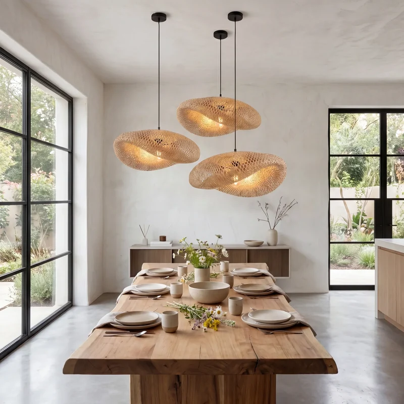 Hanglamp Bamboe Gevlochten E27 Scandinavisch Design Eetkamer Keuken Woonkamer Natuurlijk Vintage Bohemian | Sansoti