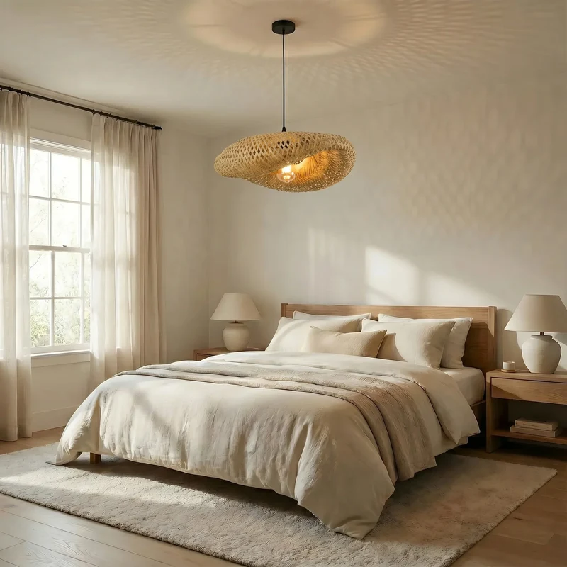 Hanglamp Bamboe Gevlochten E27 Scandinavisch Design Eetkamer Keuken Woonkamer Natuurlijk Vintage Bohemian | Sansoti